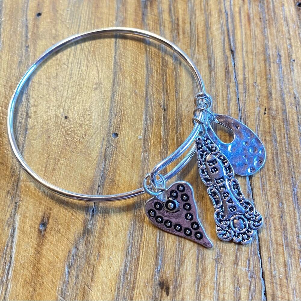 Be Brave bracelet expandable charm heart Mothers Day Survivor silver tone